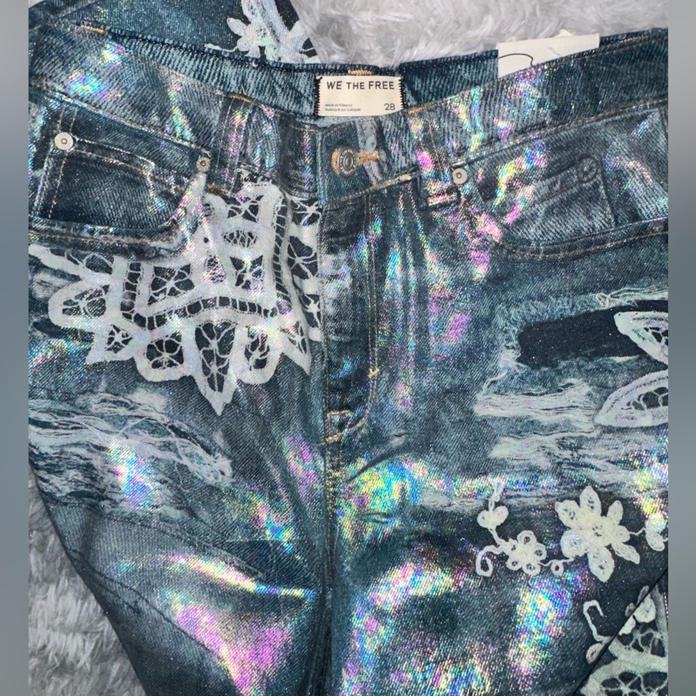 Free people tinsley printed high rise illusion jeans NWT - Picture 9 of 11